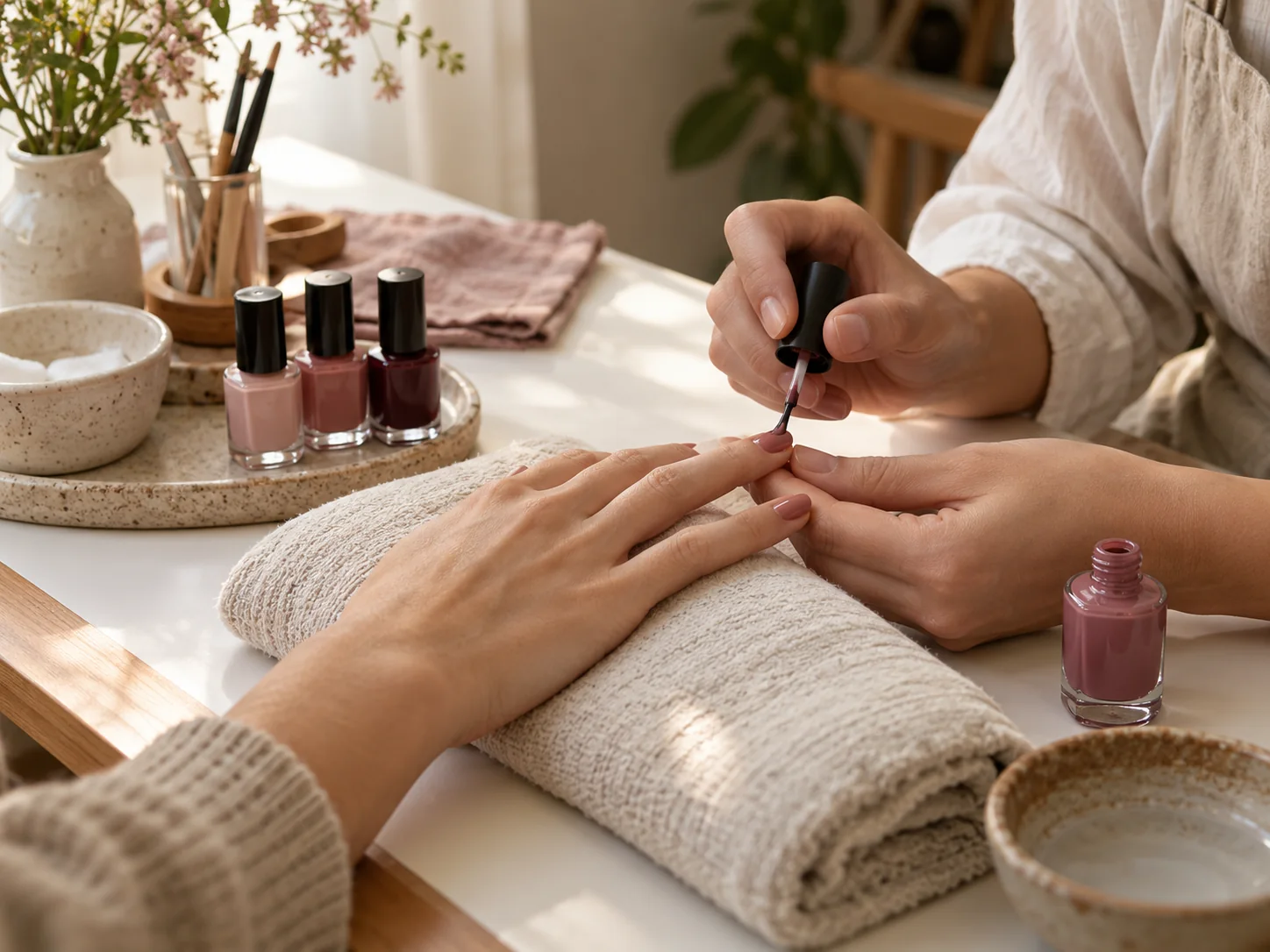 Manicure sendo feita em um estúdio iluminado